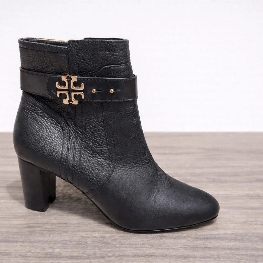 Tory Burch Black Ankle Booties with Gold Accent - Picture 1 of 4